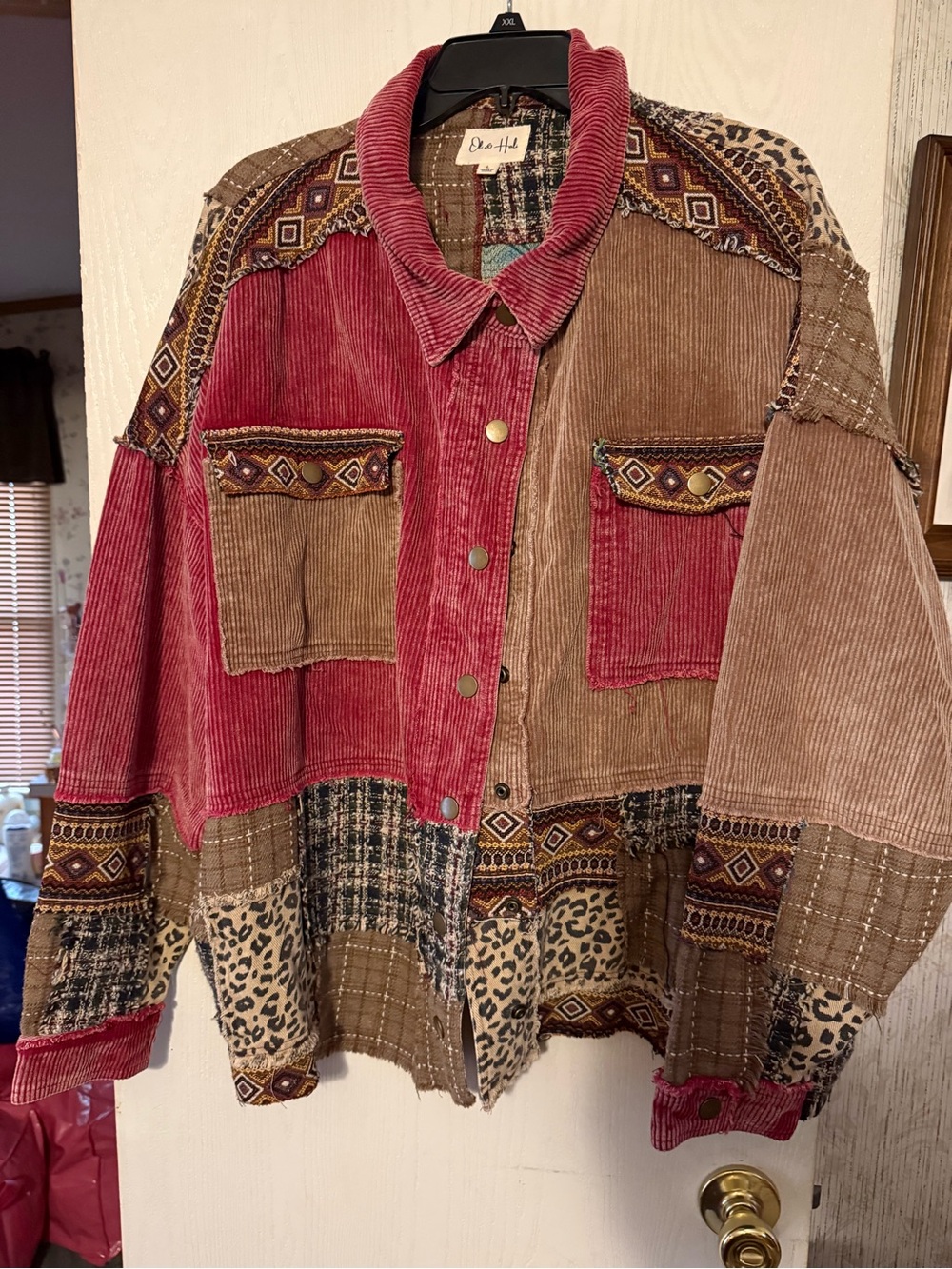 Oli & Hali Patchwork Corduroy Jacket in Red & Brown